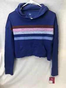 Girls' 14 SO Cropped Blue Hoodie With Stripes NEW - Picture 1 of 6