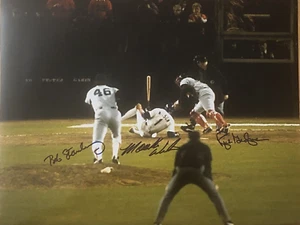 MOOKIE WILSON RICH GEDMAN BOB STANLEY FIRMATO 11x14 WILD PITCH 1986 WORLD SERIES - Foto 1 di 6