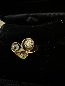 14k Solid Yellow Gold Diamonds Blue And Green Gems Ring 3.63 Grams Size 5 - Picture 1 of 9