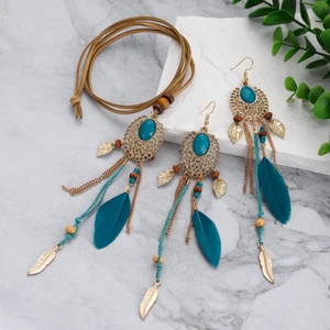Retro Feather Earrings Set for Women Bohemian Colorful Tassel Leaf Drop Jewelry - Picture 1 of 19