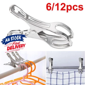 Clamps Pegs Beach Clothes Stainless Pins Large Set Steel Towel Clips 6/12PCS - Picture 1 of 13
