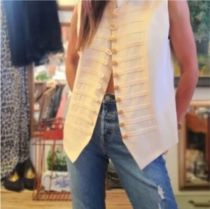 Vintage Spencer Jeremy Ivory 100% Silk Vest Military Style Size Large - Picture 1 of 9