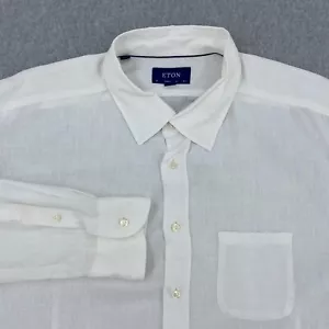 ETON Linen Dress Shirt Men's 18.5-47 3XL Solid White Long Sleeve Classic Pocket - Picture 1 of 11
