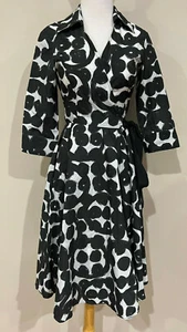 Zara Basic Fit & Flare Wrap Dress Black & Pale Gray Circle Swirls Size XS - Picture 1 of 12