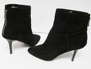 Audrey Brooke Black Suede Ankle Boots Stiletto Heels Fashion Back Zip Sz 10 NEW - Picture 1 of 10