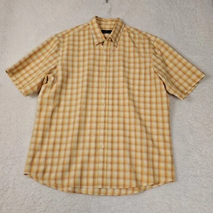 Bugatchi Uomo Shirt Men XL Yellow Orange Plaid Button Up Short Sleeve Golf Modal - Picture 1 of 16