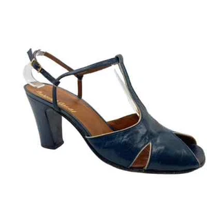 Margaret Jerrold Vintage Blue Peep Toe Strap Heel Sz. 6 - Bild 1 von 13