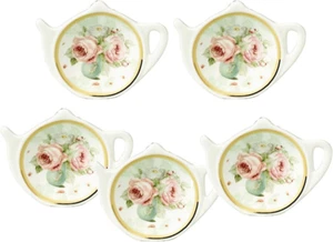 Weiße Porzellan Keramik mit Blumenrand Goldrand Teebeutelhalter in Teekanne-Form T - Bild 1 von 12