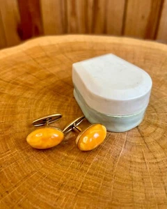 CUFFLINKS SILVER 875 amber Vintage Soviet USSR retro  - Picture 1 of 13