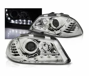 headlights for SEAT IBIZA 6L 2002 2003 2004 2005 2006-2008 daylight chrome LHD - Picture 1 of 3