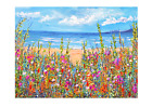Artist trading card Summer Beach Flowers 2.5x3.5 aceo Print of painting signed