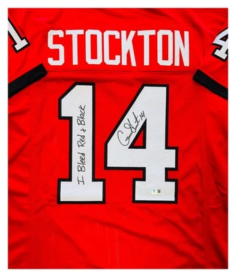 Gunner Stockton Autographed Georgia RED Jersey I Bleed Red & Black Insc Beckett - Image 1 of 4