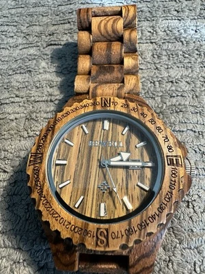 Reloj Bewell Hombre Madera 44mm Fecha Hecho a Mano Pulsera Madera con Batería Nueva Foto 1 de 4