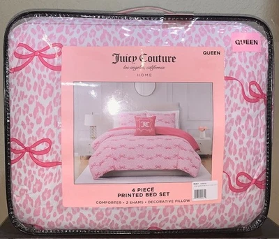 Juicy Couture Pink Leopard Print with Bows QUEEN 4pc Set Comforter,Shams,Pillow - Image 1 of 4