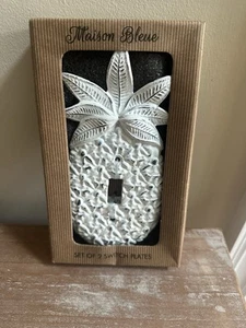 Madison Bleue Cast Iron Pineapple White Light Switch Plate Rustic Decor Set of2 - Picture 1 of 6