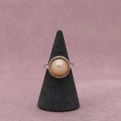 honora 纯银珍珠和钻石光环戒指 尺寸 5 — 第 1/3 张图片