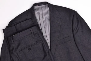Hart Schaffner Marx Charcoal Check Suit 42R Pleated Pants 34x30 - Picture 1 of 19