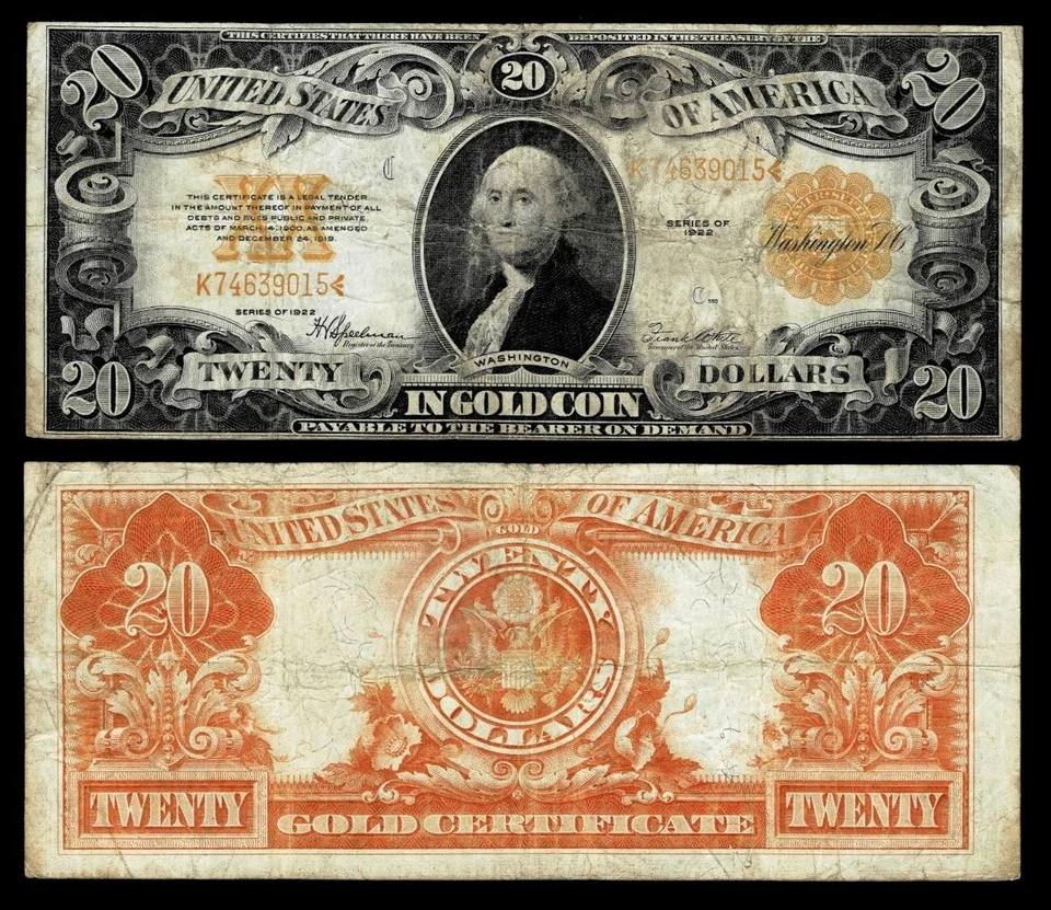 1922 $20  GOLD CERTIFICATE NOTE~ ~VERY FINE - Image 1 of 1