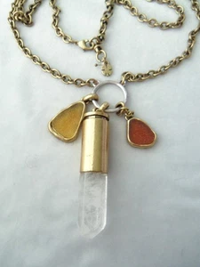 Vintage Lucky Brand Druzy Accents Clear Quartz Crystal Point Pendant Necklace - Picture 1 of 8
