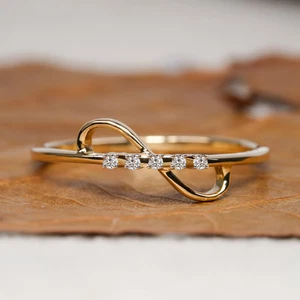 Anello infinito minimalista unico moissanite tondo 0,50 TCW oro giallo massiccio 14 kt - Foto 1 di 7