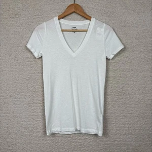 J. Camiseta minimalista Crew Factory Top para mujer XS blanca vintage de algodón calado con cuello en V - Imagen 1 de 12