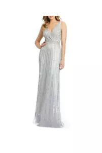 Abito Mac Duggal 5219 con perline taglia 6 platino Mrsp $598 - Foto 1 di 15