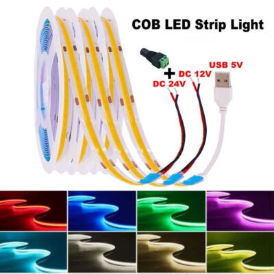 COB LED Strip Light Flexible Tape Lights Home DIY Lighting Warm White 5V 12V 24V - Image 1 of 4