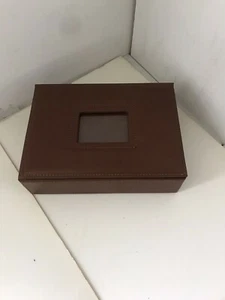 Vintage 70er Jahre Leder & Stoff Schmuckkästchen mit Bilderbox von Cutter & Buck 7"L - Bild 1 von 5