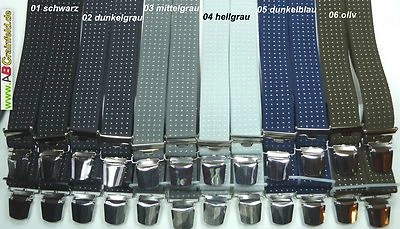 ABC-SUPERIOR Hosenträger mit Punkten , 4 extra starke ABC-Clips, 35mm breit, 70cm-200cm lang