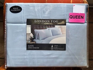 6-pc London Fog KING SIZE Sheet Set Sky Blue (2 extra pillowcases) - Picture 1 of 3