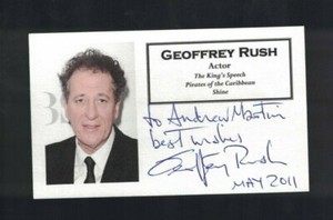 Geoffrey Rush Pirates of the Caribbean Signed Index Card W/Our COA To Andrew A
