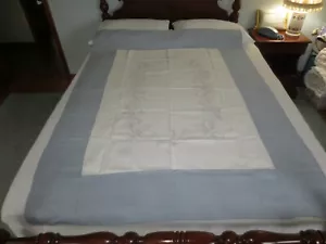 Vtg. GREY FLORAL on OFF-WHITE Machine EMBROIDERED LINEN TABLECLOTH - 52" x 69" - Picture 1 of 4