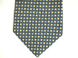 Nautica Mens Necktie Tie Blue Yellow Woven Geometric 100% Silk 59" - Picture 1 of 4