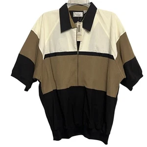 Neu mit Etikett Vintage Store Sears L kurzärmliges Polo-Reißverschluss gerippte Struktur für Herren L Farbblock - Bild 1 von 18
