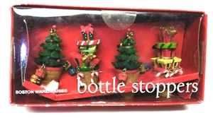Boston Warehouse Set Of 4 Christmas Bottle Stoppers Color Trees Holiday Presents - Picture 1 of 12