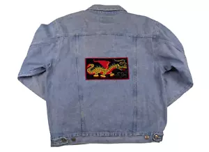 90s VTG Pepsi Denim Jacket Embroidered Dragon Facing Right Back Patch Large - Picture 1 of 10