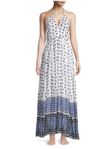 Roberta Roller Rabbit Marble Lois Dress Open Back Blue White Floral Maxi Sz XL - Picture 1 of 8