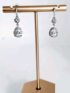 Crystals By Swarovski Sterling Silver Overlay Flower & Halo Teardrop Earrings - Picture 1 of 9