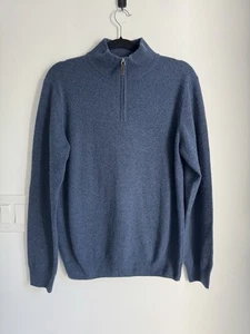 Suéter Mantovani Studio Cachemira Hombres Medio Azul Cuarto Cremallera Pullover Italiano - Imagen 1 de 9