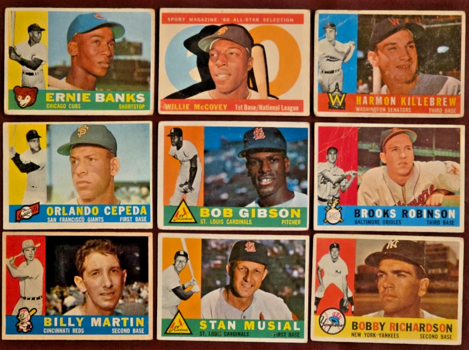 1960 Topps HOF Lote (9) Gibson McCovey RC Musial Banks Killebrew ¡MÁS! L/M Foto 1 de 2