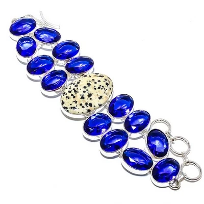 Brazalete Joyería Chapado en Plata Tanzanita Jaspe Dalmación Natural 7.99" M1597 Foto 1 de 3