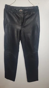 Harley Davidson Women Motor Pants Leather Front Spandex Back SZ 8 Comfort Riding - Picture 1 of 8