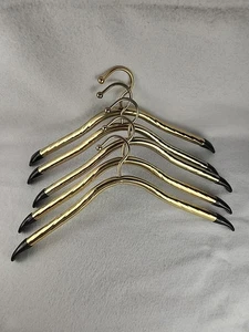 Vintage Brass Gold Metal Tubular Heavy Hangers Art Deco Rubber Tips - Lot Of 5 - Picture 1 of 8