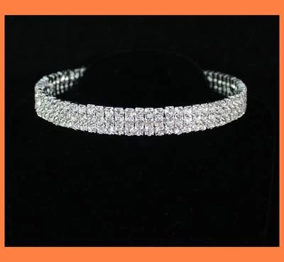 COLLAR GARGANTILLA 3 FILAS AUSTRIACA TRANSPARENTE ESTRÁS FIESTA BODA GRADUACIÓN N175S Foto 1 de 3