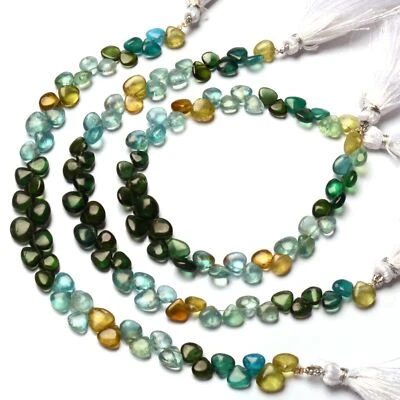Natural Multicolor Apatite Gems 7 to 8mm Size Smooth Heart Shape Beads 8" Strand Foto 1 de 4