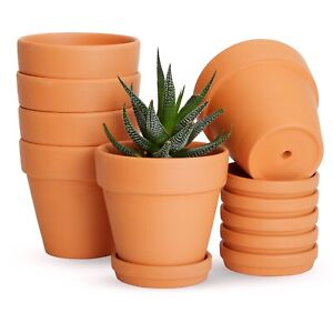 6 Pack Mini Terracotta Pots with Saucers, Clay Flower Planters, 4 Inches