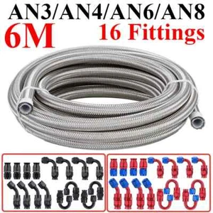 Manguera de combustible de acero inoxidable PTFE 19,6 FT/6 M 3AN 4AN 6AN 8AN E85 línea de aceite 16 accesorios - Imagen 1 de 22