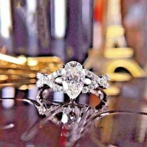 Verlobungsring 925 Sterling Silber 2,50Ct Birne CZ Stein gedrehter Schaft Größe 6 - Bild 1 von 2