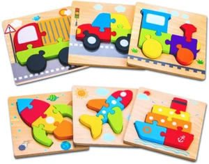 6 PCS Wooden Vehicle Puzzles for Toddler Educational Developmental Toys Gift - Picture 1 of 5