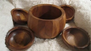 Vintage Dansk Wood Classics JHQ Large Salad Bowl w/4 Small Bowls - Picture 1 of 14